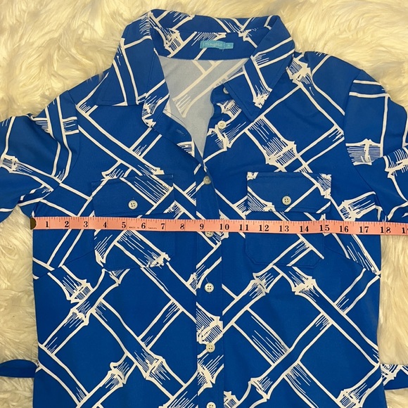 NWOT J. McLaughlin Blue/White Bamboo Pattern Brynn Shirt Dress - Picture 7 of 16